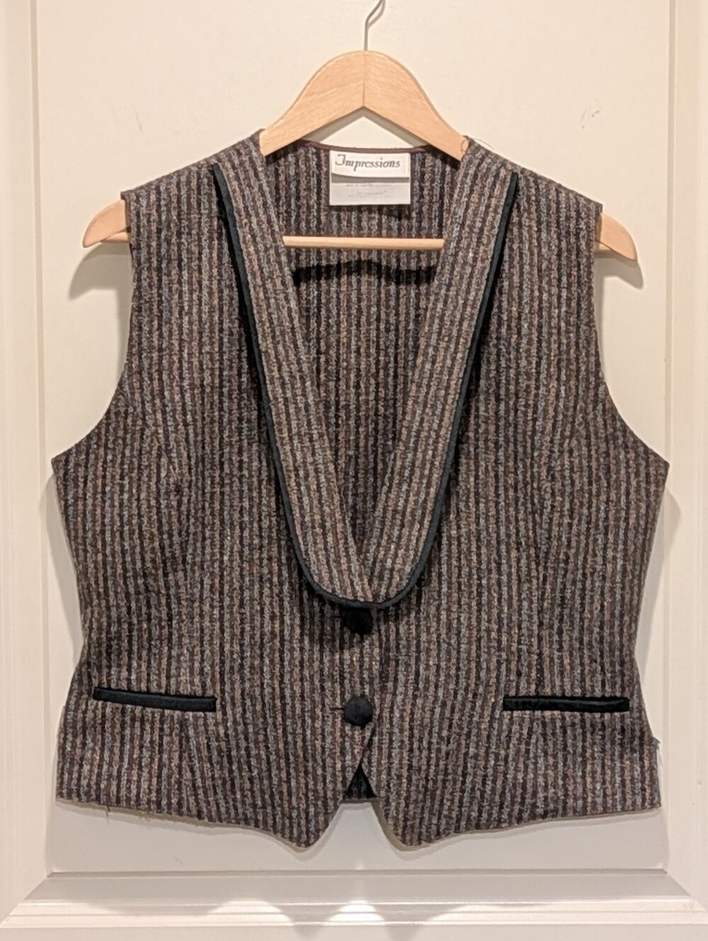 EUC 90s Impressions 14 Vintage Wool Blend Striped Tweed Vest Waistcoat